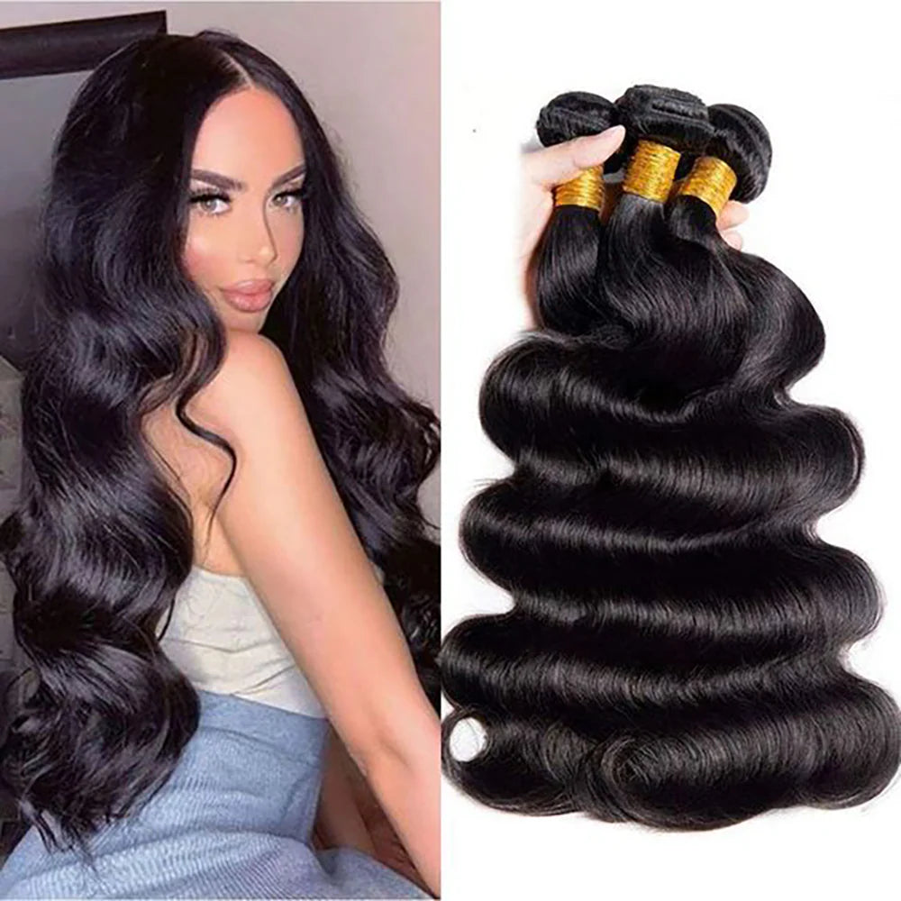 DBO MALL Virgin Body Wave Hair 3 Bündel mit 4x4 Spitzenverschluss