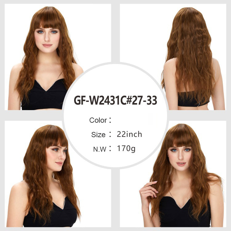 DBO MALL GF-W2431C#27-33 Long Natural Brown Wavy Wig for Women Lace Front Wigs