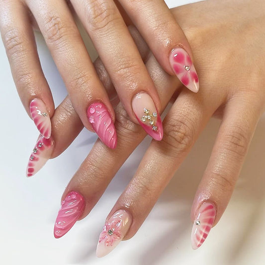 DBO Pure Hand-made Press On Nails With 3D Flower # 98-58