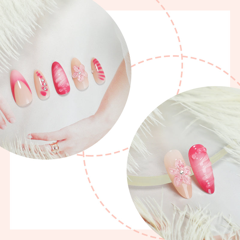 DBO Pure Hand-made Press On Nails With 3D Flower # 98-58