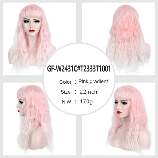 DBO MALL GF-W2431C#T2333T1001 Long Wavy Wig for Women 22 Inch Middle Part Curly Wavy Wig
