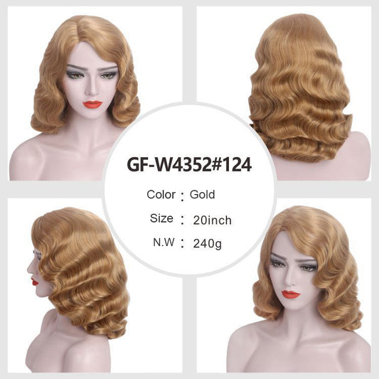 DBO MALL GF-W4352#124 Blonde 1920er-Jahre-Perücke für Damen, Gatsby, mittellang, gewellte Perücke mit Seitenscheitel, synthetische Vollperücke im Vintage-Stil für Damen, Cosplay, 1920er-Jahre-Flapper-Perücke 
