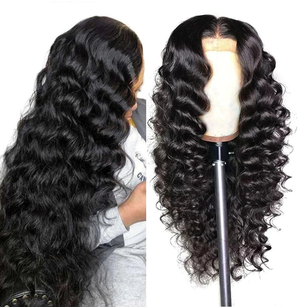 DBO MALL Loose Wave Human Hair Wig with 13x4 Lace Frontal.