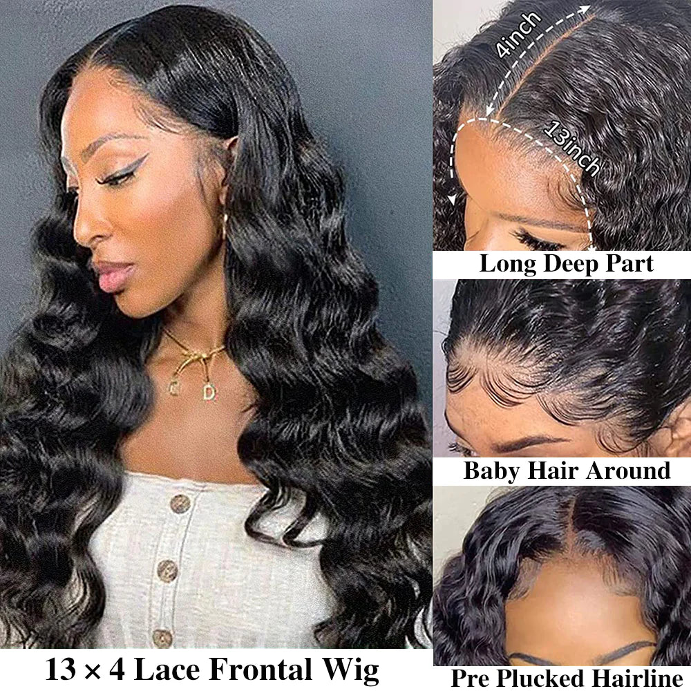 DBO MALL Loose Wave Human Hair Wig with 13x4 Lace Frontal.